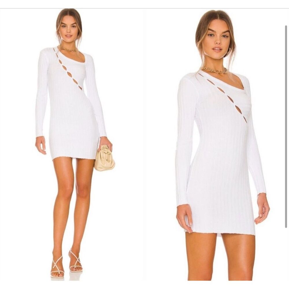 Cotton Citizen Women's XS White Midi Body-Con Dress with Cut-Outs
